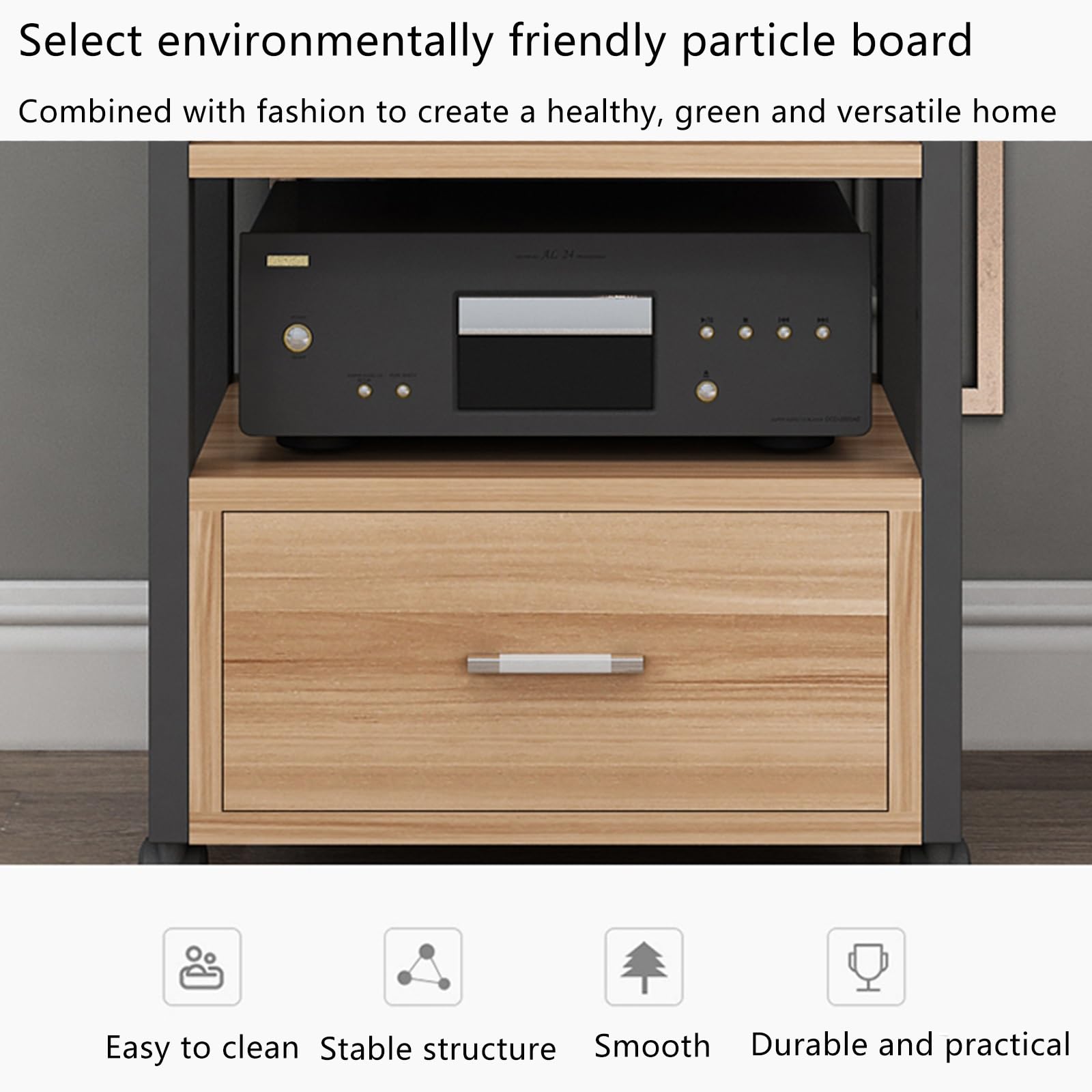 HiFi Mobile Stereo Rack 3 Tier AV Media Stand con Ruote Universali Giradischi in Legno Rack Audio Rack HiFi Mobili per Home Theater & Musica Appassionati di Noce