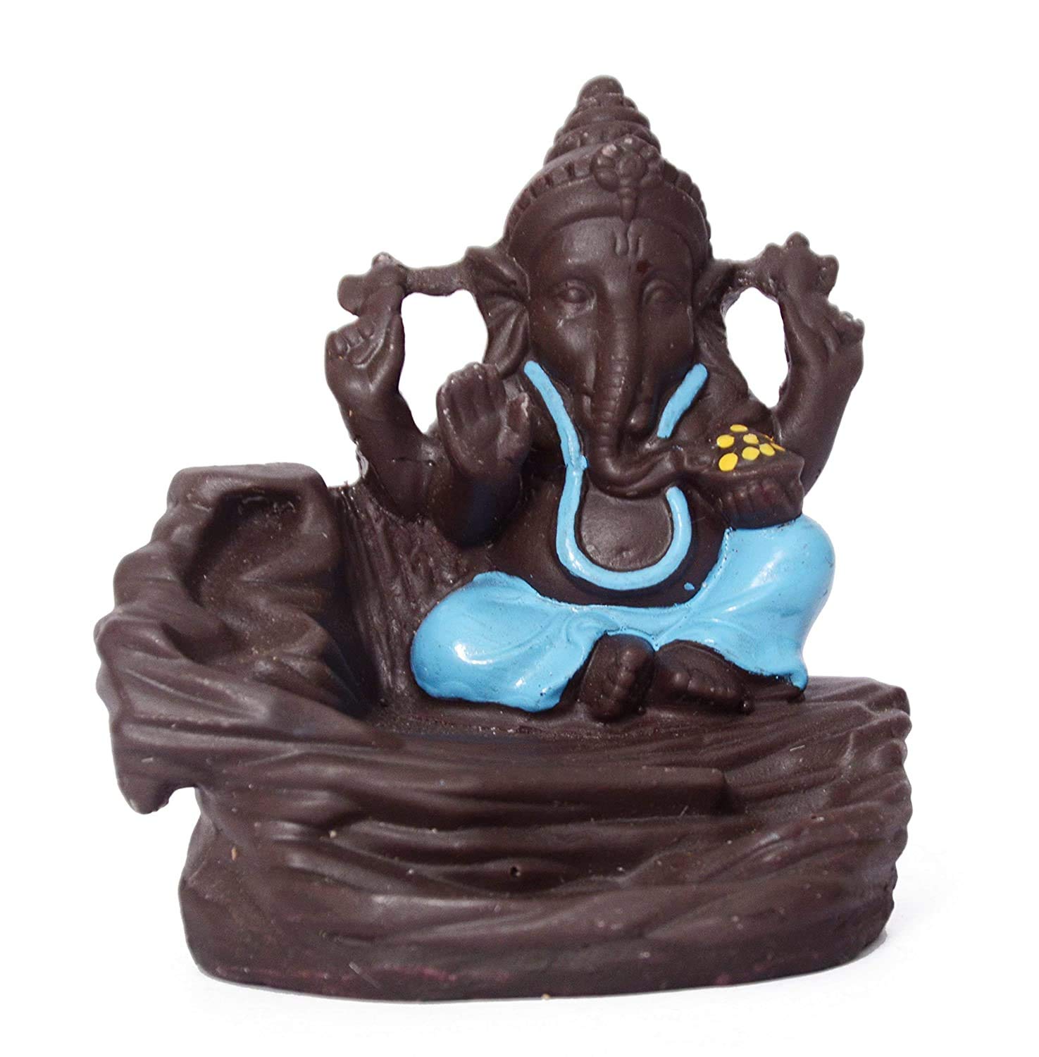Janhvi Ventures Lord Bal Ganesha Smoke Fountain Polyresin Incense Burner with 10 Backflow Scented Cone Incense (Blue)(Conical) 2