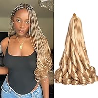 Vista 19 de Extensiones de cabello rizado francés, #4 marrón sintético para trenzar, 2.47 onzas/paquete, extensiones de cabello de ganchillo de 24 pulgadas, 8