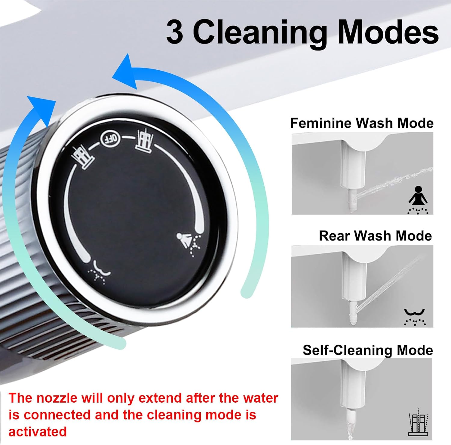 Bidet Attachment for Toilet, Non-Electric Bidet, 3 Wash Modes (Rear, Feminine, Self-Cleaning), Easy Installation, For Standard Home Toilets (Not for RV Use) - Image 3