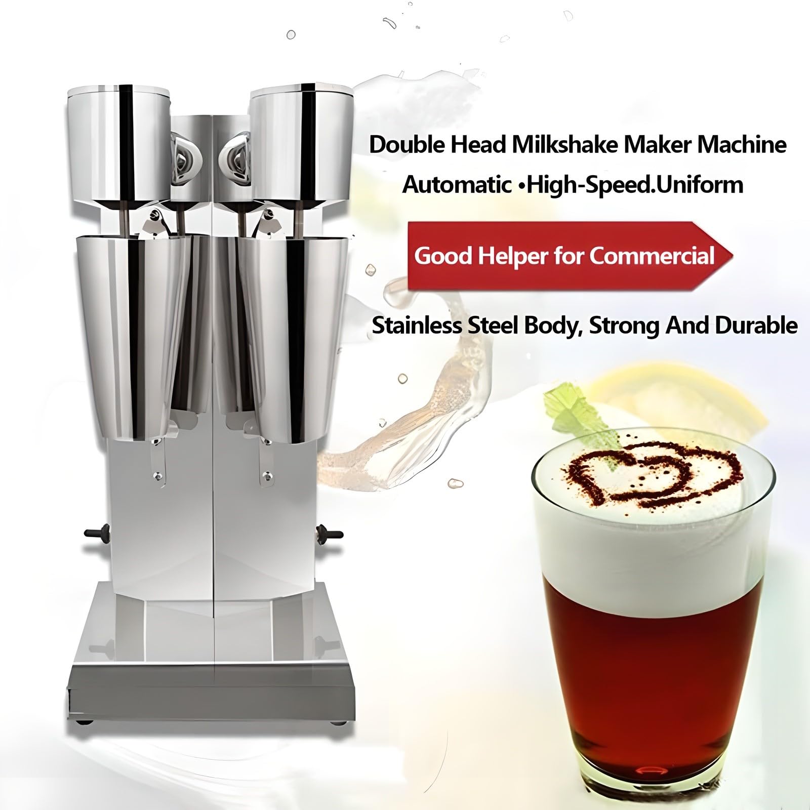 Machine À Milkshakes Professionnelle, Mixeur Électrique 180 W avec 2 Vitesses Réglables Et 2 Tasses en Acier Inoxydable, Facile À Nettoyer, pour Préparer des Milkshakes Cocktails, Fraises Et Cafés