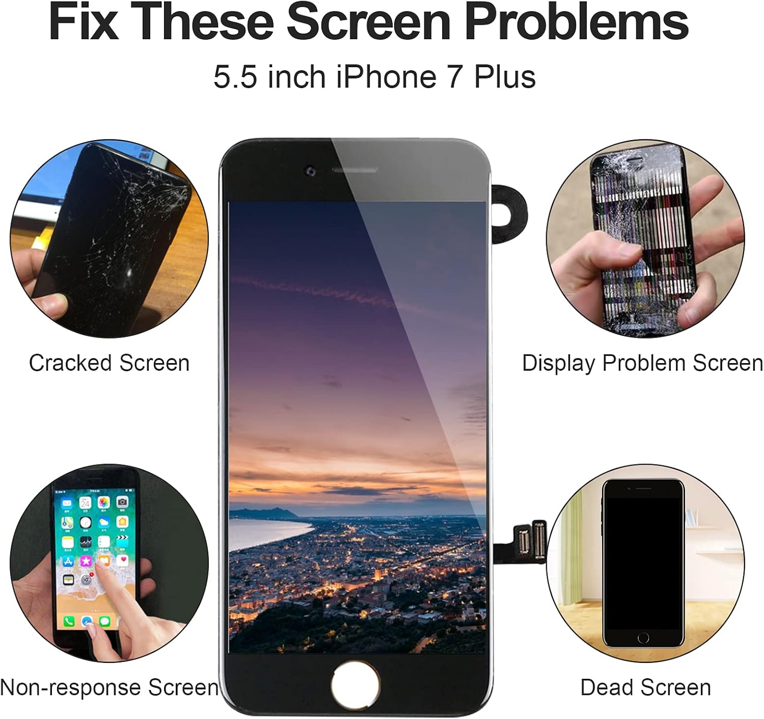 Screen Replacement for iPhone 7 Plus Black, CYKJGS 5.5" LCD Screen Digitizer Frame Assembly with Front Camera, Ear Speaker, Screen Protector and Proximity Sensor and Full Repair Tools Kit : Cell Phones & Accessories