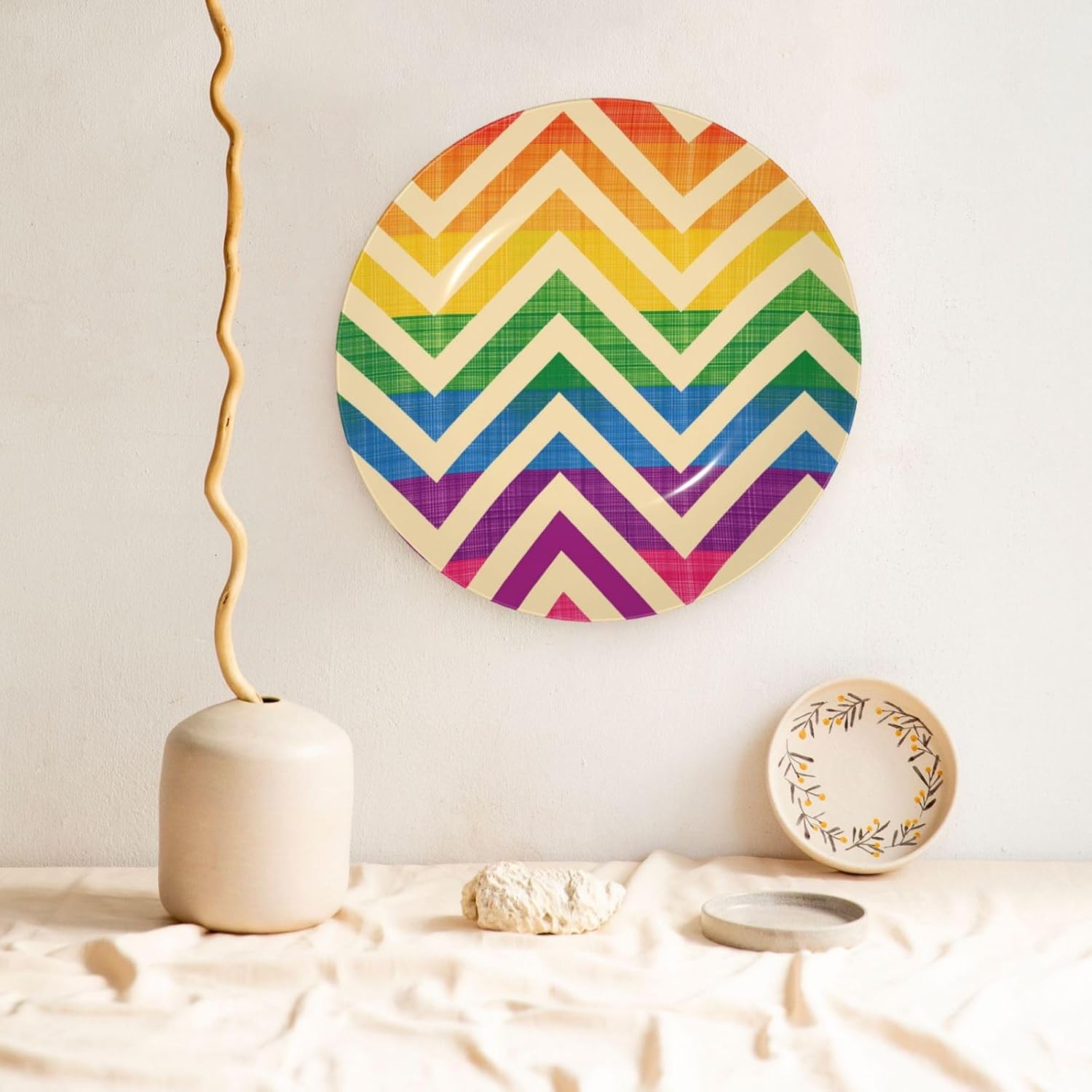 Lgbt Rainbow Bright Chevron 10 Inch Decorative Plate With Stand, Elegant Display Wall Plate For Home Decor