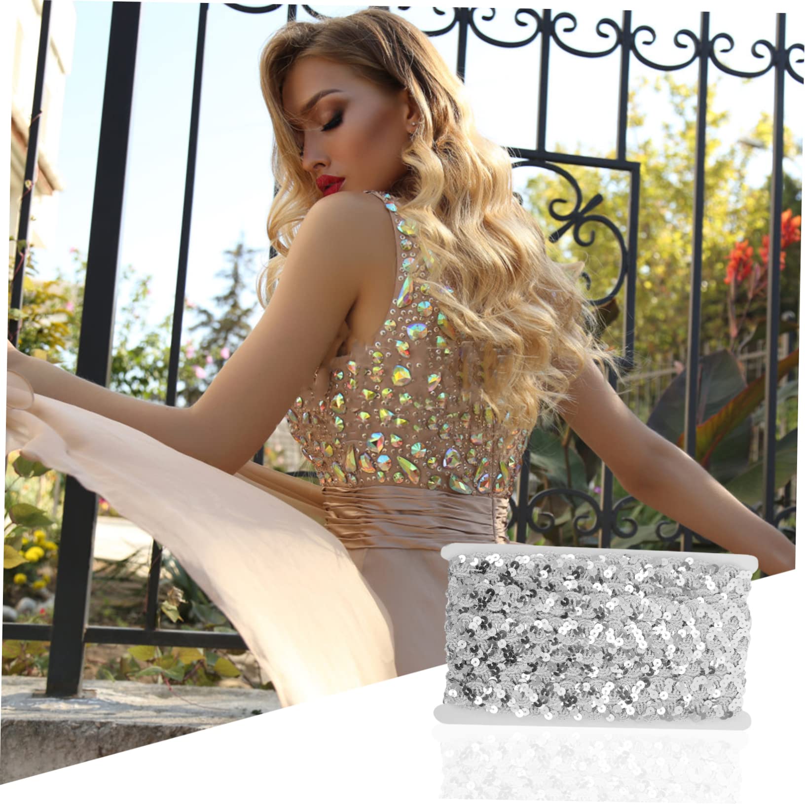 FINGERINSPIRE Nastro elastico con paillettes dorate a 5 file da 4,5 m, larghezza 48 mm, in poliestere glitterato, nastro elasticizzato con paillettes, per cucito, abiti, costumi da danza, fascia