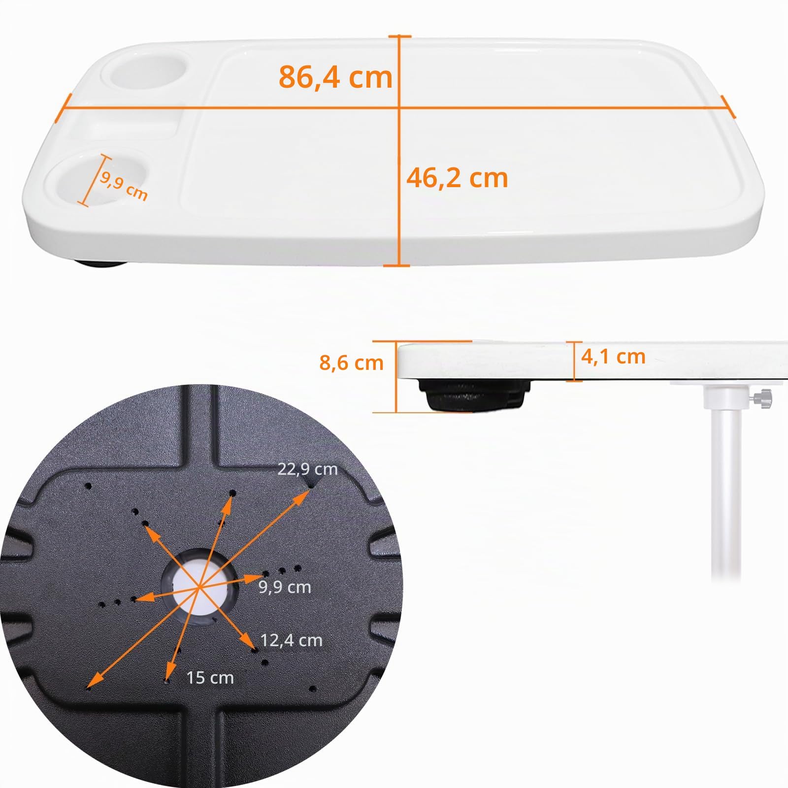 table amovible, 86,4 x 45,7 cm, pour bateau ponton, véhicule récréatif, grand plateau avec porte-gobelets intégrés, support de téléphone en ABS, imperméable