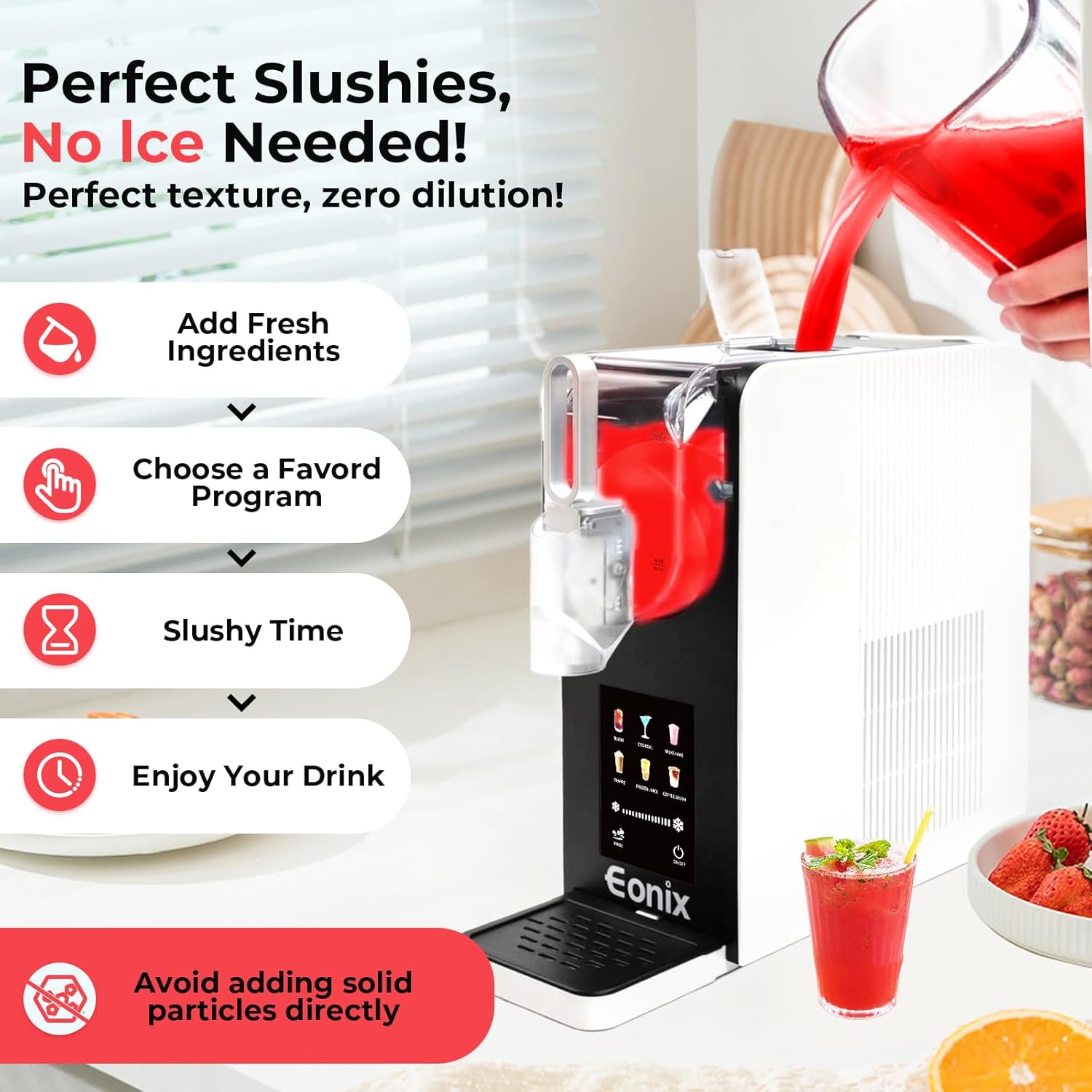 EONIX Slushie Machine for Home- No Ice Needed, 64oz Professional Drink & Slushy Machine with 6 Preset Programs,Auto-Clean,Frozen Margaritas, Frappés,Milkshake,and More