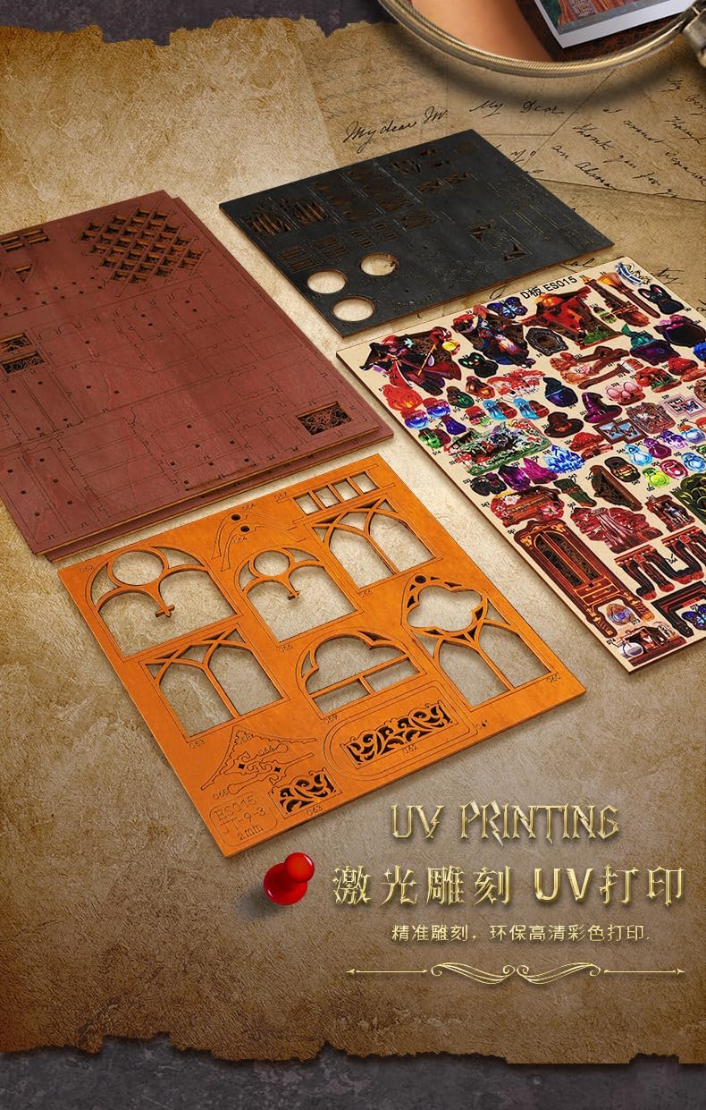 DIY 城建物情景のモデル木ドールハウス模型, ミニチュア ドールハウス 手作りキット セット 初心者向け-(マジック ハウス）+L