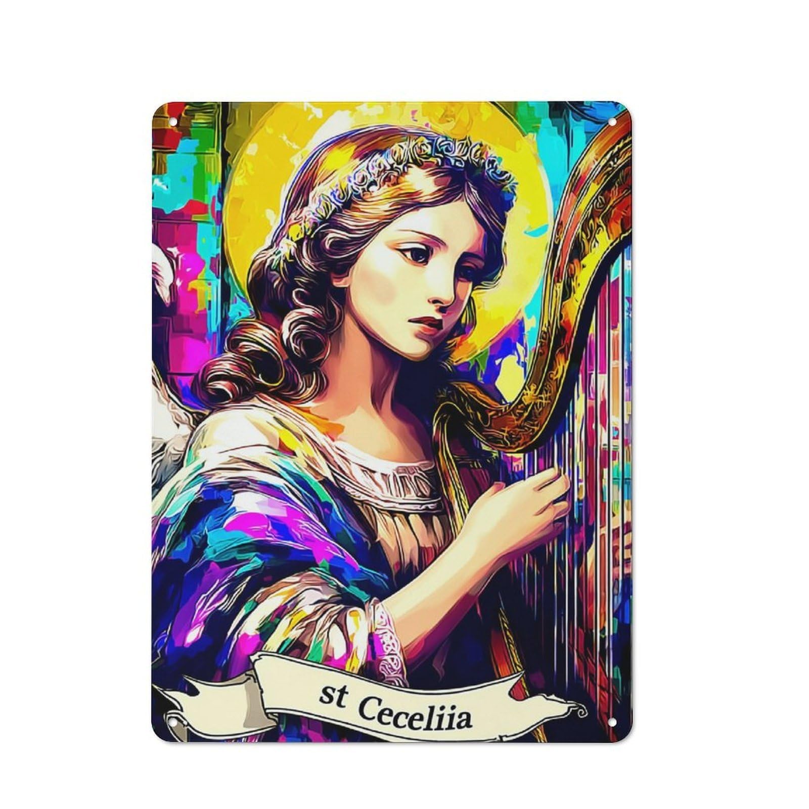 Junmoney Saint Cecilia's Harp Symphony -1 Metal Wall Plaque With Design 40X30cm, Retro Novelty Wall Art For Bedroom, Kitchen, Office Or Living Room