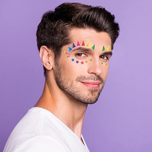 Miniatura 5 de 20 hojas (340 piezas) tatuaje temporal de cara de arco iris para maquillaje, impermeable, estrella, mariposa, corazón, bandera, tatuaje, ojos,