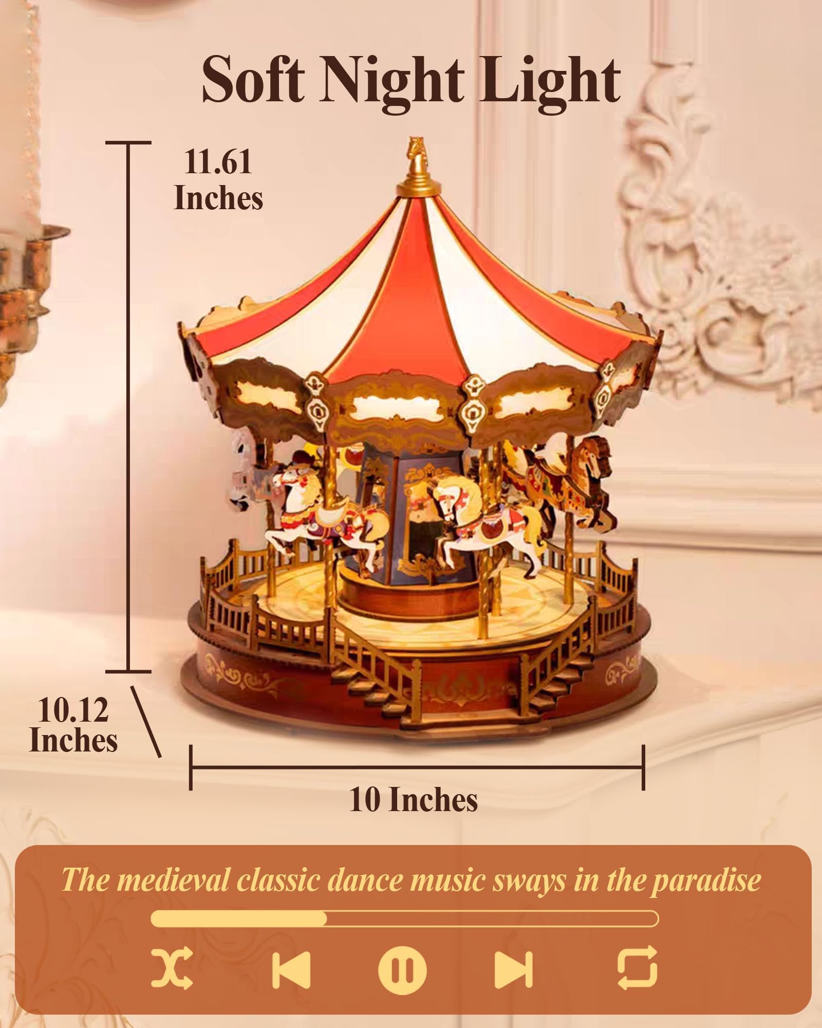 rowood Classic Carousel 3D Puzzle, Zestaw modelu skrzynki muzycznej z drewna do zbudowania dla dorosłych, zestawy do budowy zabawek DIY, idealne jako prezent na Boże Narodzenie i urodziny