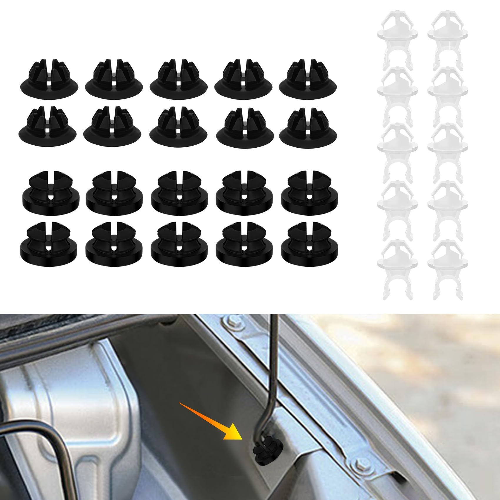 30PCS Hood Prop Rod Holder, Car Hood Support Clips, Black White Hood Rod Grommet Clips #91503-SS0-003, Car Accessories Engine Hood Stay Clips Compatible with Honda Accord Odyssey Acura