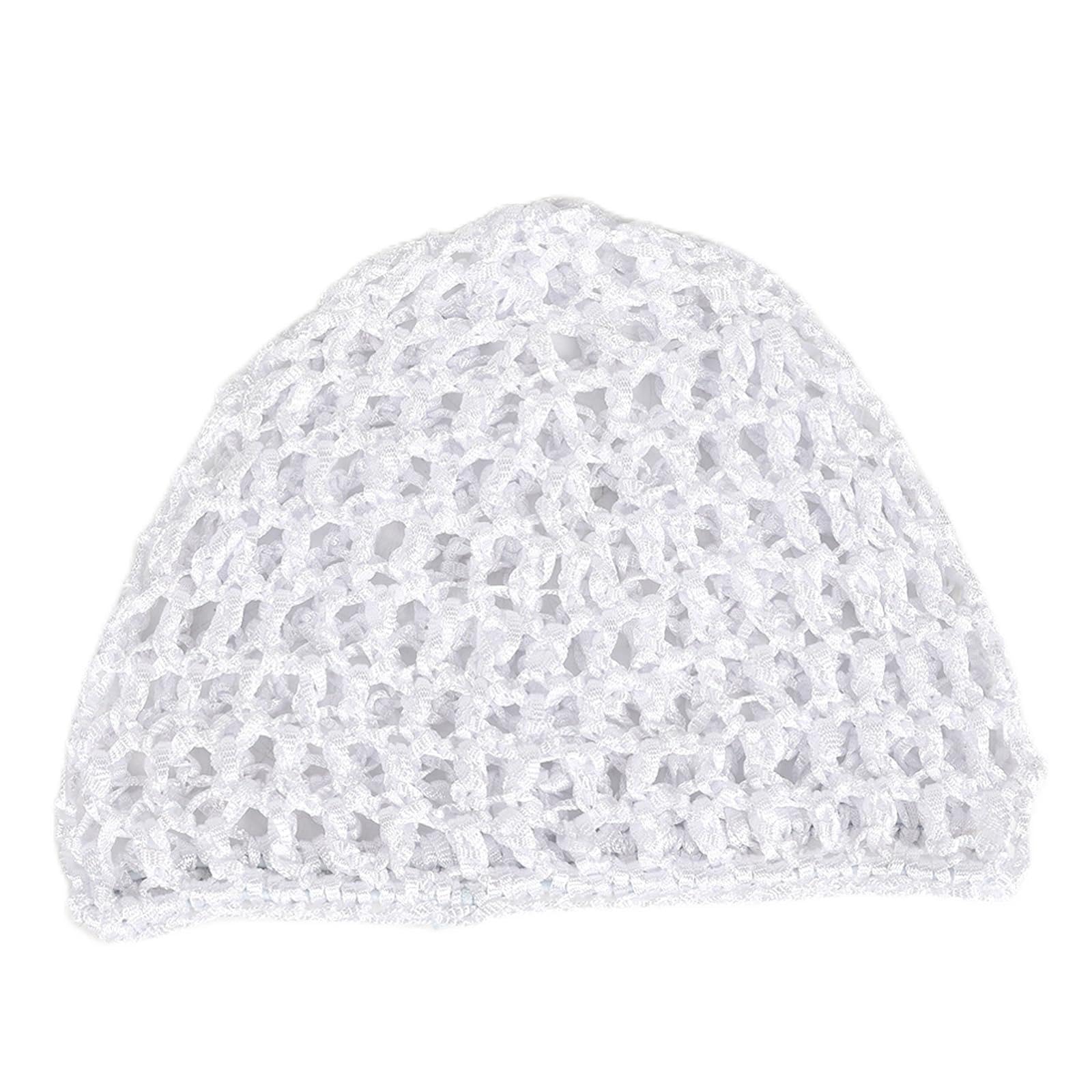 Lerpwige Unisex White Hollowout Crochet Edge Hat Simple Skull Breathable For Winter Fashion Hairnet Sleep Headwear Knit Cap For Special Occasions, One Size