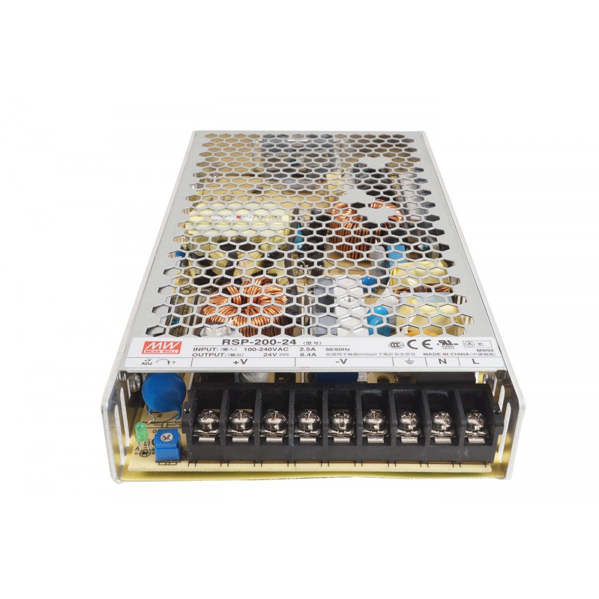 KingLed – MeanWell Fuente de alimentación Meanwell Modelo RSP-200-24 200W 24V Transformador Switching Mean Well NO resistente al agua IP20 para Tiras LED – cód.1572