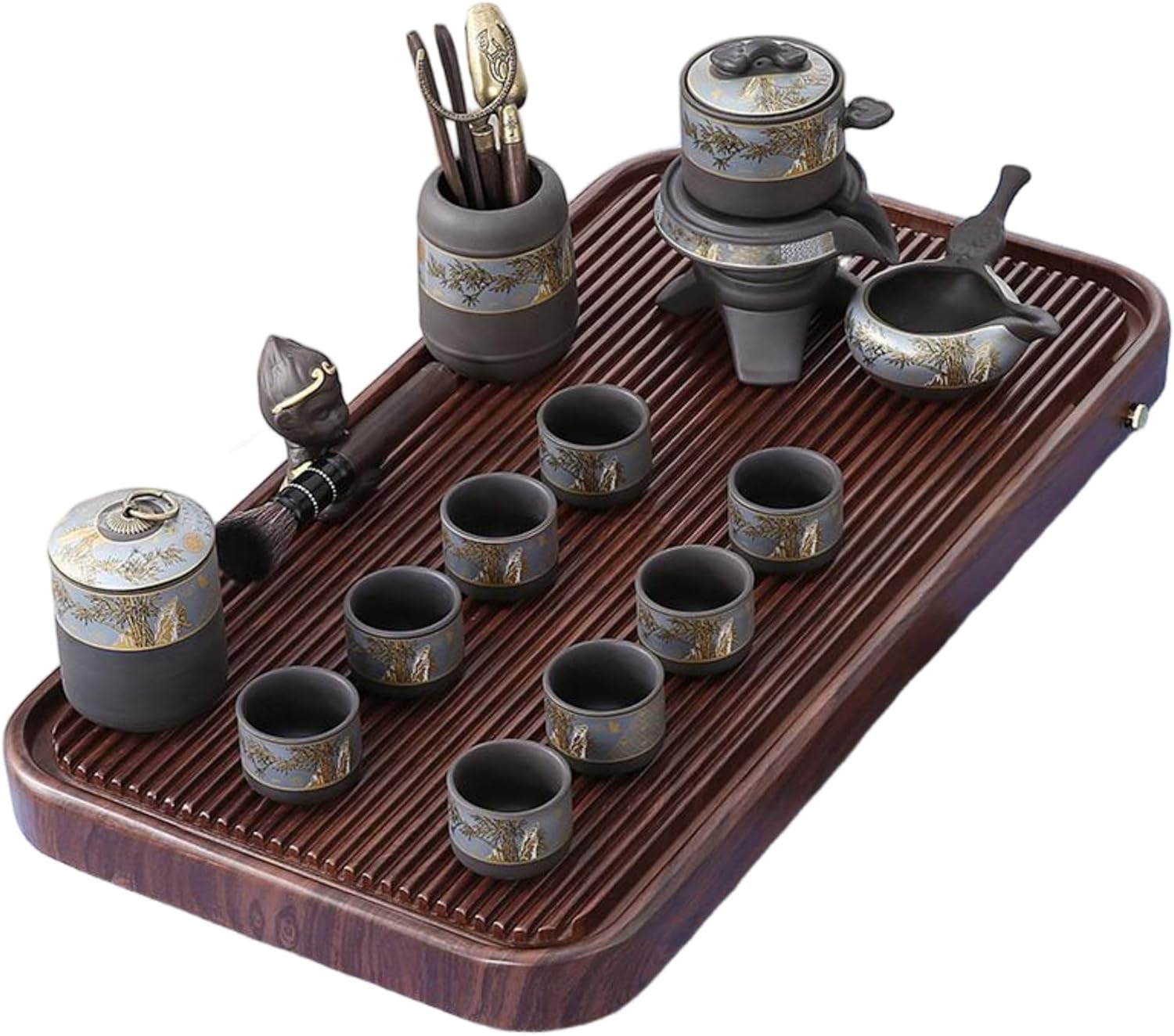 MOYEE 茶盘 Chinese Gongfu Tea Tray 茶具 Gongfu Tea Table Set Teapot Set 家用排水式干泡茶台高端 Solid Wood Tea Tray 实木茶托盘办公室茶海套装电木款 A269