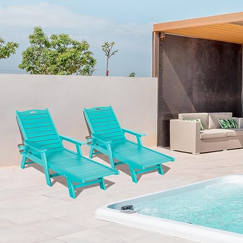 Miniatura 9 de nalone Chaise Lounge para exteriores con respaldo ajustable de 5 posiciones, silla de descanso de polietileno de alta densidad para soportar