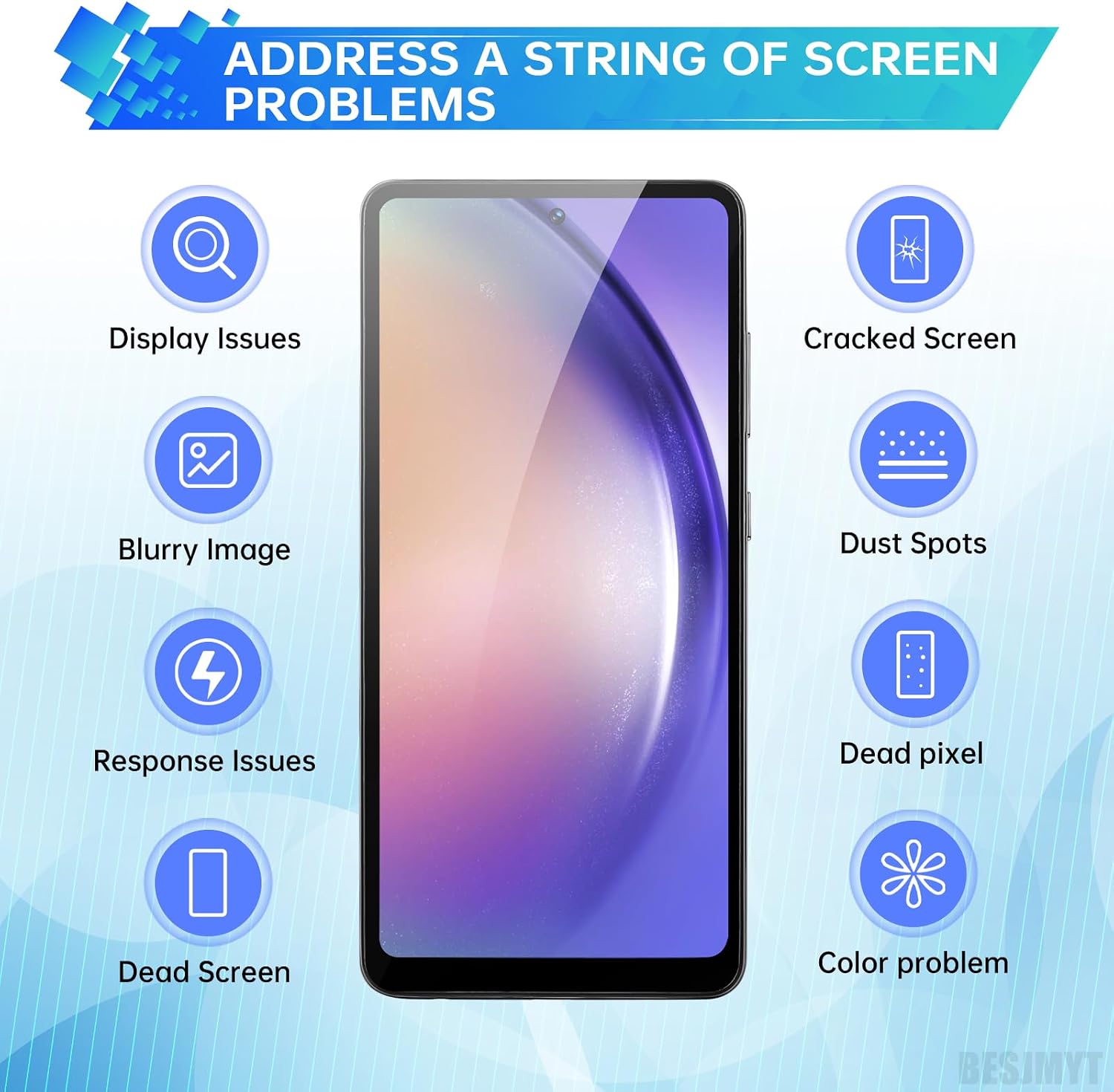 for Samsung Galaxy A54 AMOLED Screen Replacement with Frame AMOLED Display Touch Digitizer Full Assembly Fix Glass with Repair Tools Kit SM-A546U SM-A546U1