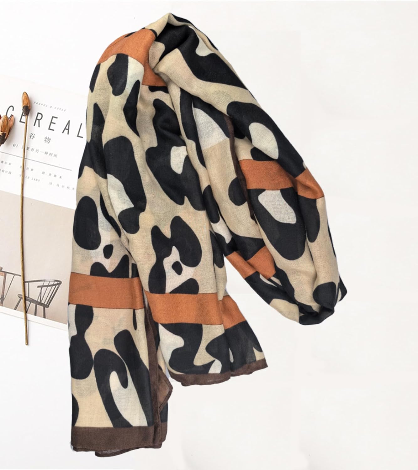 Women'S Geometric Animal Printed Scarf With Cotton And Linen Texture Shawl - Image 5