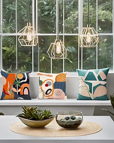 Miniatura 5 de Jartinle Juego de 4 fundas de almohada modernas de arte abstracto de mediados de siglo, 18 x 18 pulgadas, coloridas, bohemias, estéticas, florales,