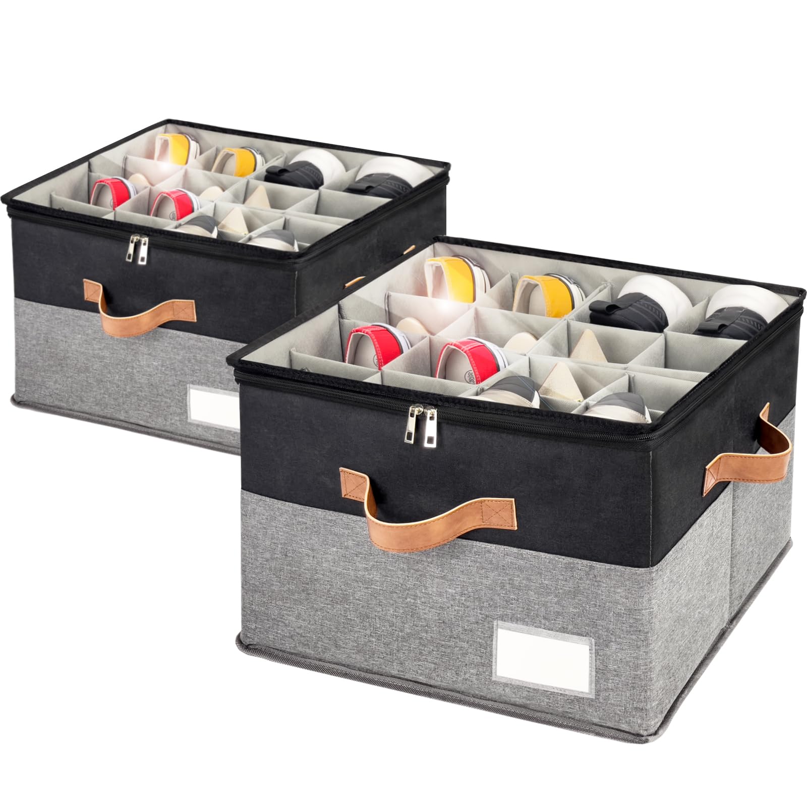2 Pack Shoe Organizer for Closet Foldable Storage Box with Clear Cover