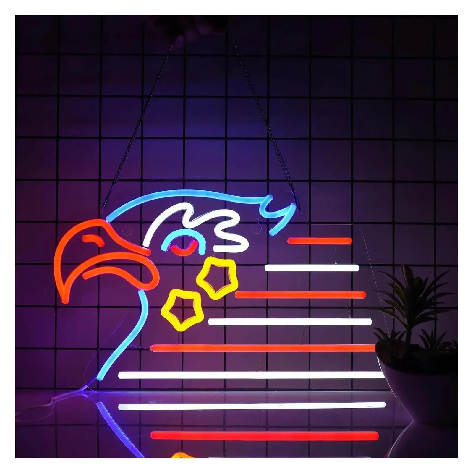 LEMST Signs Lamp Eagle Flag Neon Signs for Wall Decor,Eagle Flag Beer Bar Bedroom Art Neon Lights Sign for Bedroom Office Kids 43x25.4cm