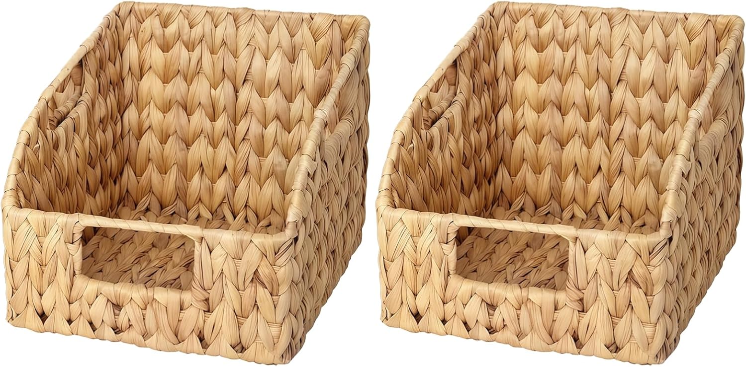 Generic 2 Woven Baskets, Organizers With Handles, Made Natural Grass, For Display & Home Storage