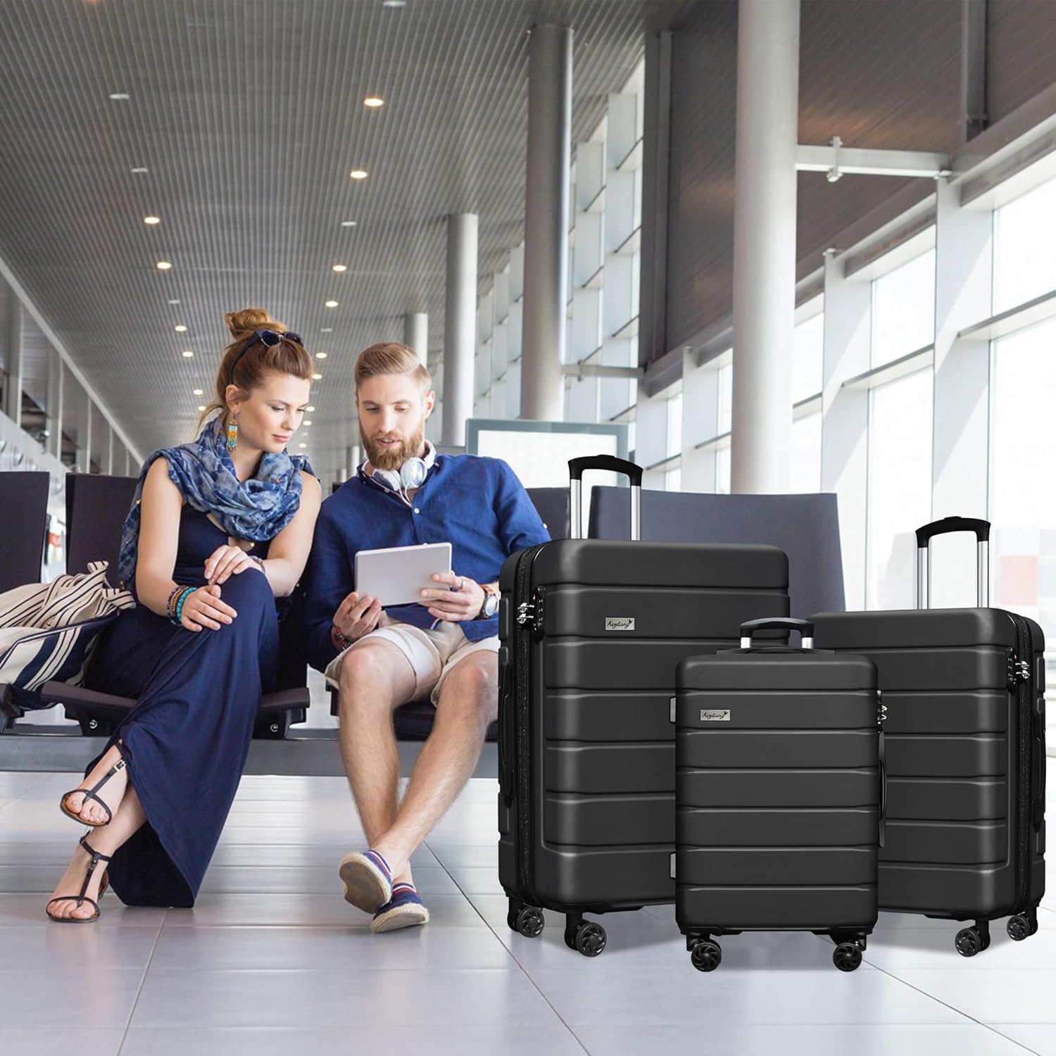 Explorer Lightweight Hardshell 20% Expandable 3-Piece Luggage Set with TSA Lock, Double Spinner Wheels, and Carry-On Suitcase, Black - Image 6