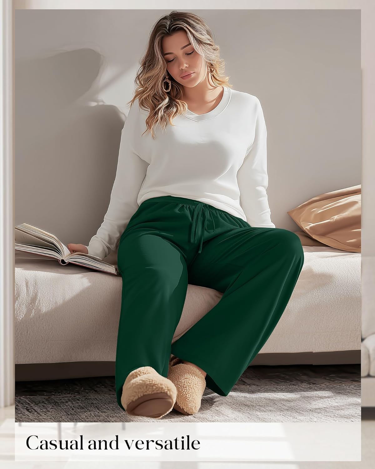 Neer 3 Pack Women's Plus Size Lounge Pants, Wide Leg Yoga Pants Baggy Drawstring Sweatpants with Pockets Casual Loose Jogger