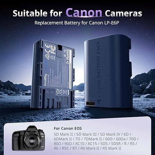 Miniatura 3 de SMALLRIG Batería LP-E6P, batería de repuesto USB-C de 2520 mAh para Canon EOS R5 Mark II, R6 Mark II R5, R6, R7, 5D Mark II, 5D Mark