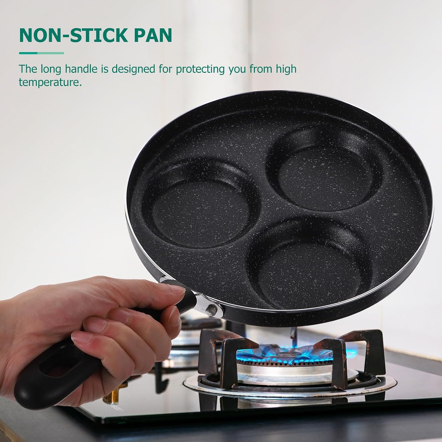 FRCOLOR Non-stick Egg Frying Pan 22cm Household Breakfast Skillet for Gas Stove Cooking, Three-hole Design Omelet Pan for Egg, Burger, and Pancake Making Style