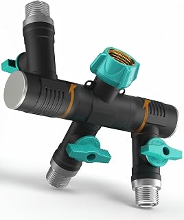 rainfactory Divisor de Agua 3 vías Vertical 3/4" con Conexiones 360° y válvulas Independientes – Grifo Triple jardín para Manguera, Distribuidor Compacto para riego en terraza y balcón