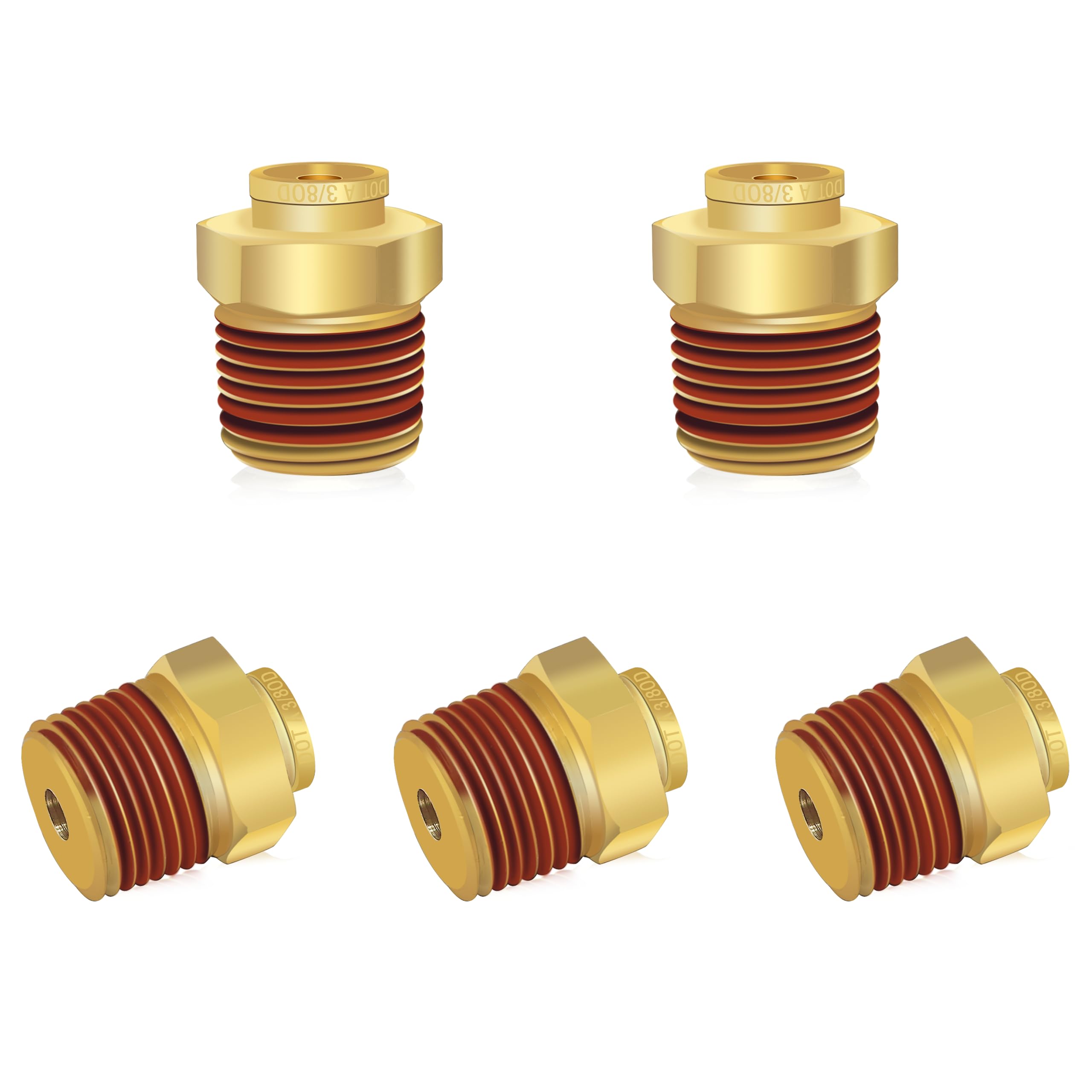 Siptenk Accesorios de línea de aire de latón DOT de 3/8 pulgadas para conectar 5 piezas, tubo OD de 3/8 pulgadas x rosca NPT de 1/2 pulgada, accesorios de conexión rápida para remolques de camiones,