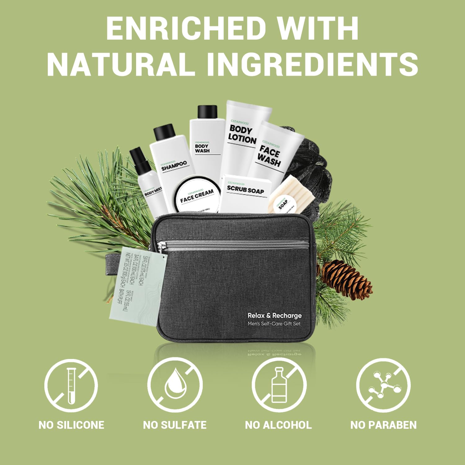 Gifts for Men, 10Pcs Body Wash Seyts with Toiletry Bag, Cedar Scents Brithday Gift Baskets for Men, Christmas, Fathers Day Gifts - Image 5