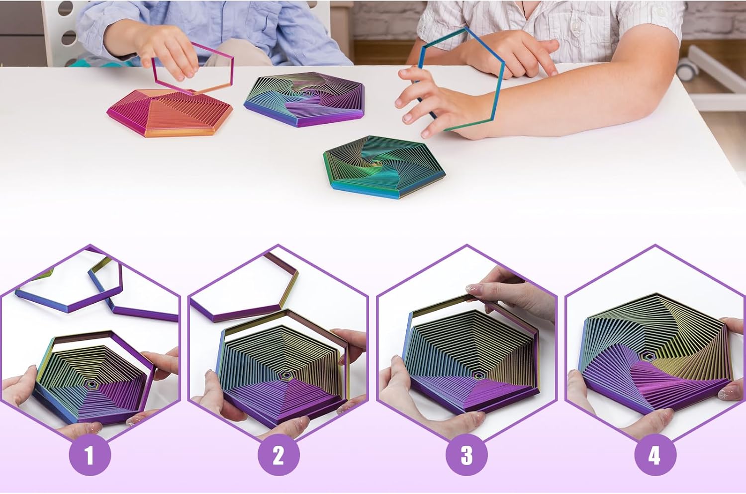 Hexagon Fidget Toy,Fractal Fidget Hexagon, 3D Printed Fidget Toys,Infinity Cube Fidget Toy 3D Printed Anxiety Toys for Stress Relief and Desk Fidgeting(5.75in)-B+C