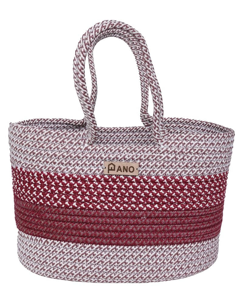 PANO Polypropylene Multipurpose Storage Tote Bag Burgundy | Large Hand Basket for Women | Shopping Bag, Beach Bag, Party Organizer | Tote for Daily Essentials | Elegant FLORIS Collection 2