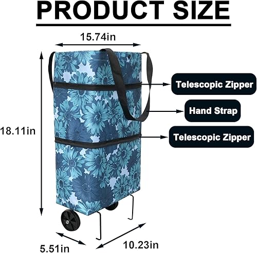 Miniatura 2 de Foldable Shopping Bag with Wheels，Foldable Trolley Bags ，Tote Grocery Bags Shopping Cart，for Shoppings ，Picnic Trips Buy Vegetables