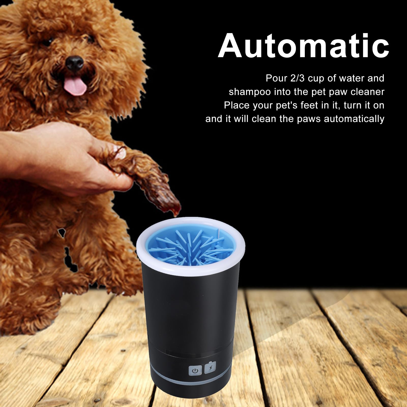 Nettoyeur automatique pour chien, laveuse électrique douce, rechargeable par USB, machine de nettoyage des pattes de chien pour chiens et chats de petite et moyenne taille (noir blanc)