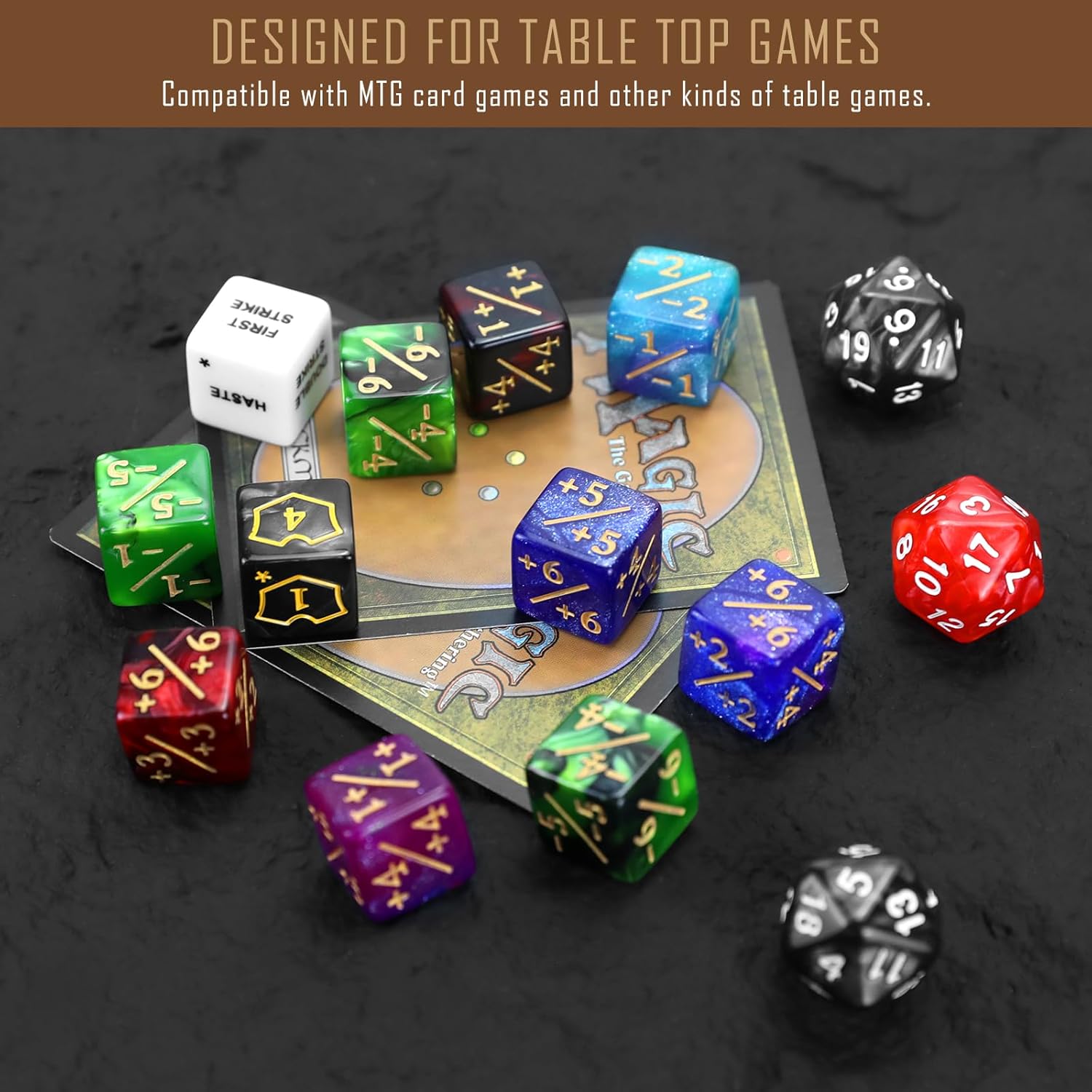 65PCS MTG Dice Keywords Counters Bulk Ability MTG Tokens, Shield Life Counter 6 Sided Dice Set for Magic Card, CCG Creature Stats TCG Cards Gaming Accessories