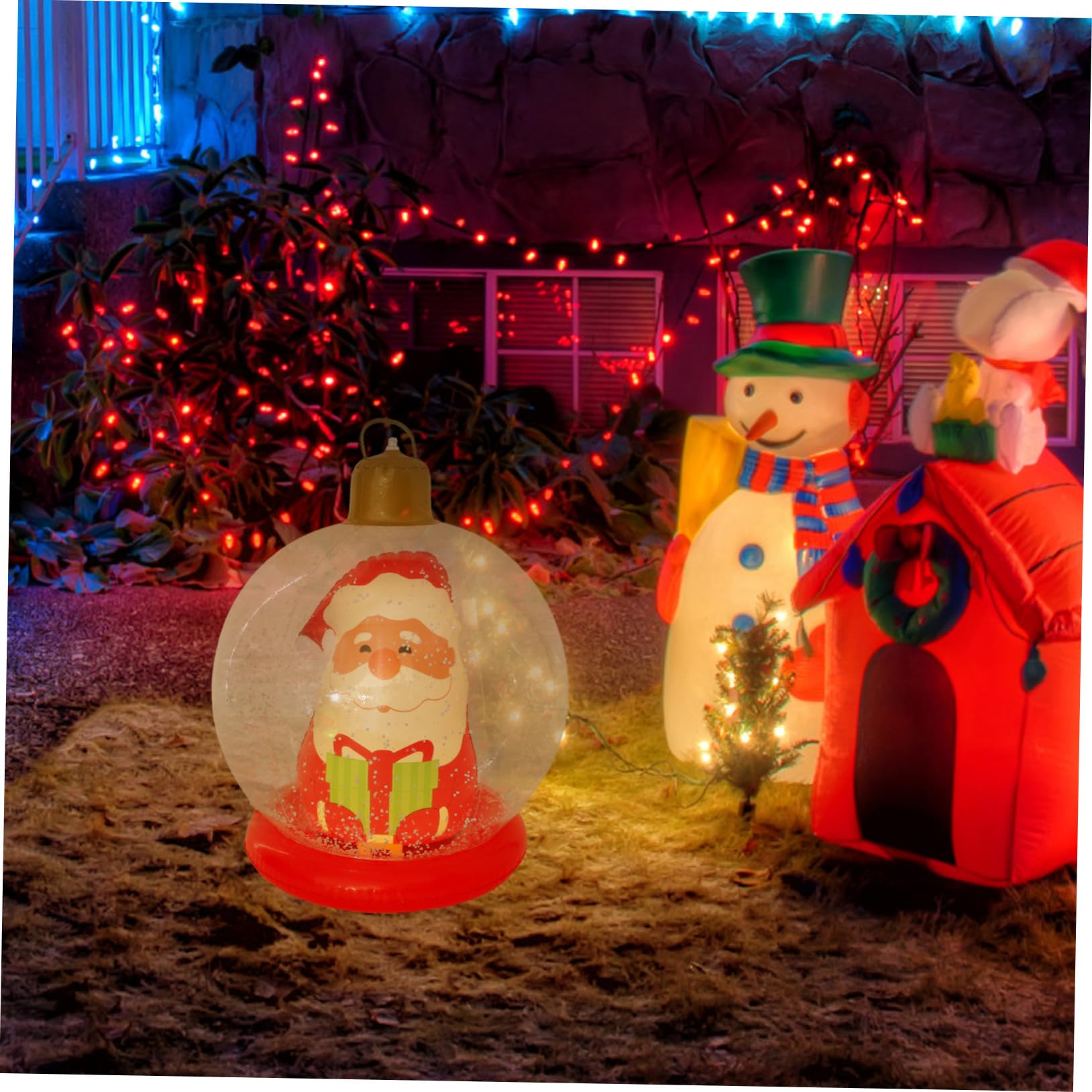 Amosfun Bola Inflable Navideña Iluminada de Adorno Inflable para Decoración de Jardín Festiva para Decoración Navideña Exterior