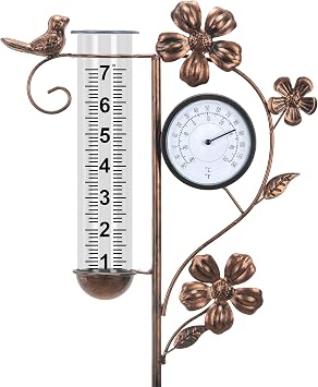 Rain Gauge Outdoor with Thermometer Garden Decor, Bird Decorative Outdoor Rain Gauges for Yard Patio Lawn Garden