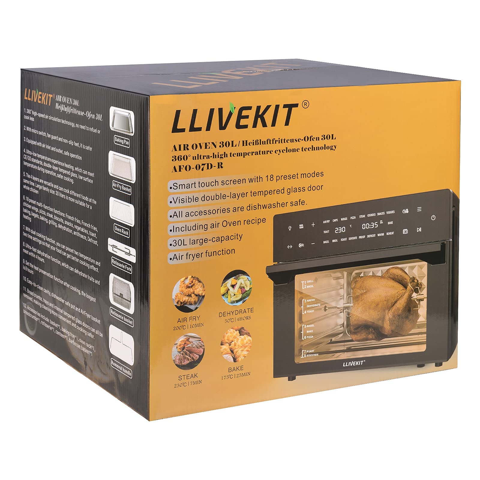 LLIVEKIT Air Fryer Oven with Rotisserie Mini Oven 30L Large Family Size