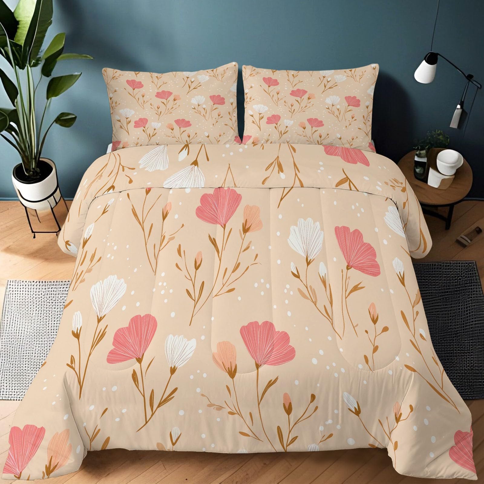 CozyRest Edredon Relleno nordico Cama Infantil Algodón - Floral Acuarela Cama 105 - Bebe rellena Juego de Manta 200x200 cm con Almohada 50 x 75 cm por niños e niñas