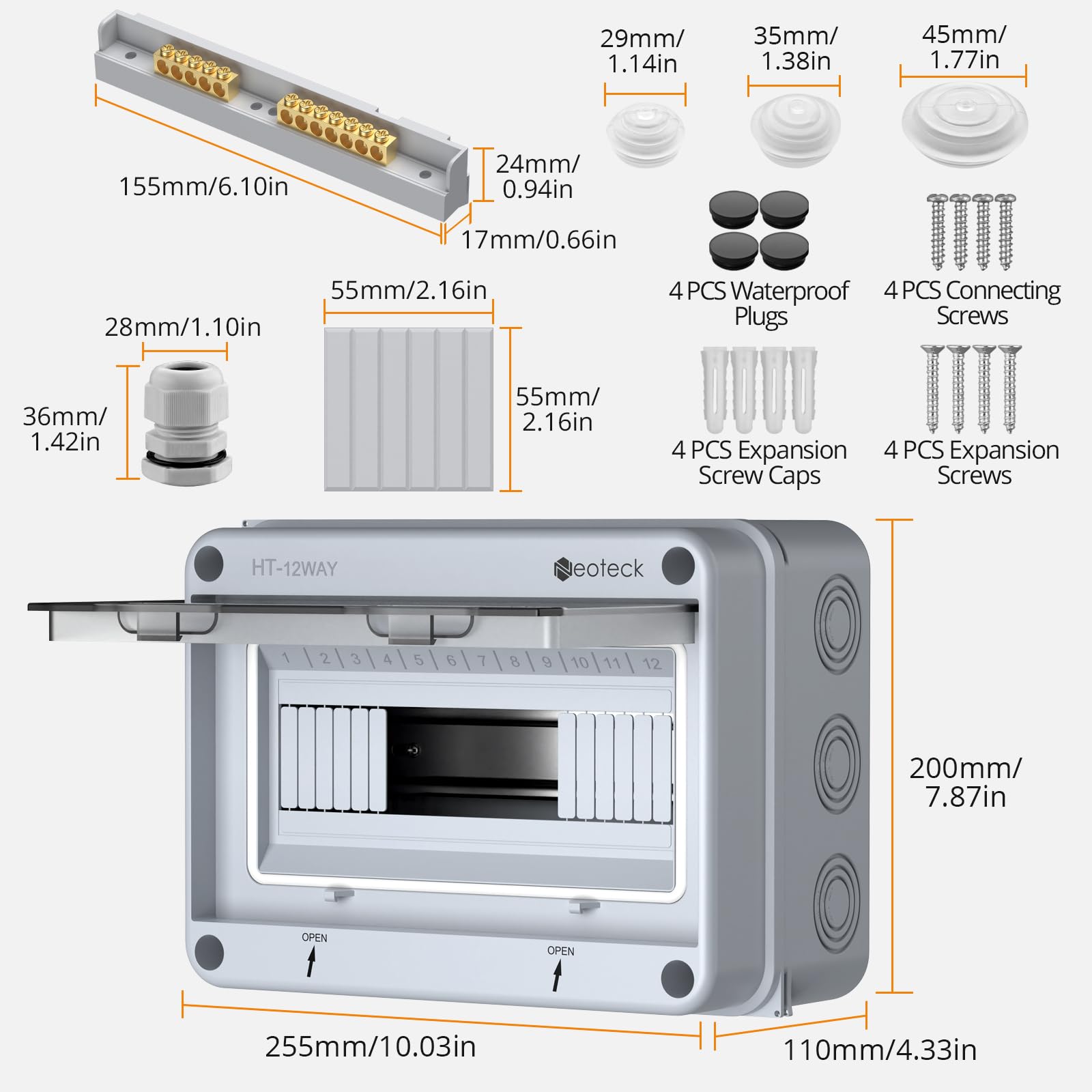 Neoteck Coffret de Distribution 12 Modules Étanche IP65 - Coffret Électrique Modulaire Transparent ABS - Tableau Mural Extérieur pour Maison Garage Jardin Bricolage