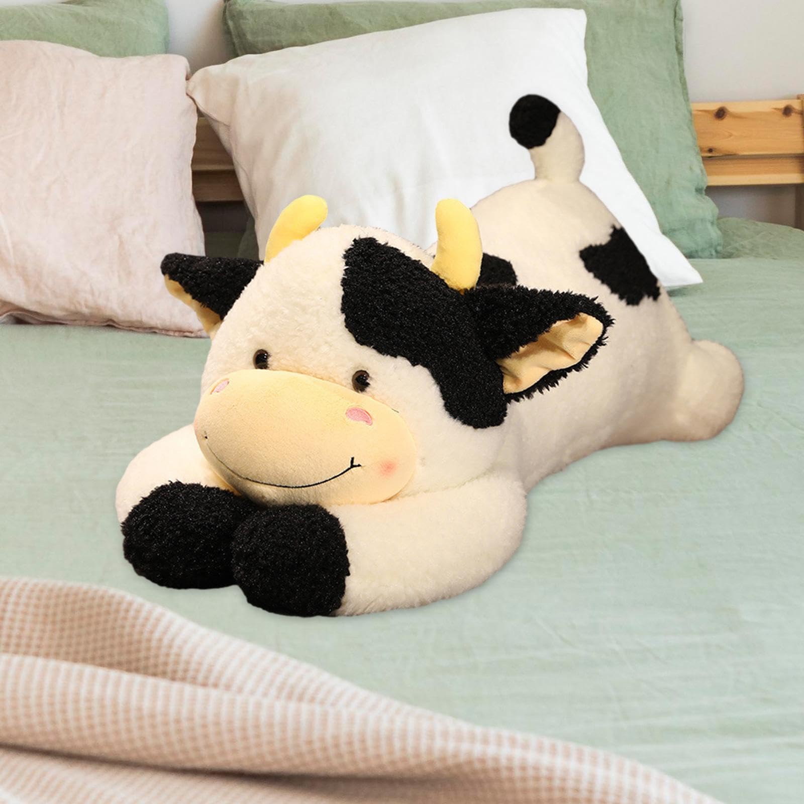 Plüschkuh Kuscheltier Kuh Stofftier Plüschtier Schmusetier Flauschig Und Hautfreundlich für Kinder Erwachsene Reisebegleiter, Schwarz