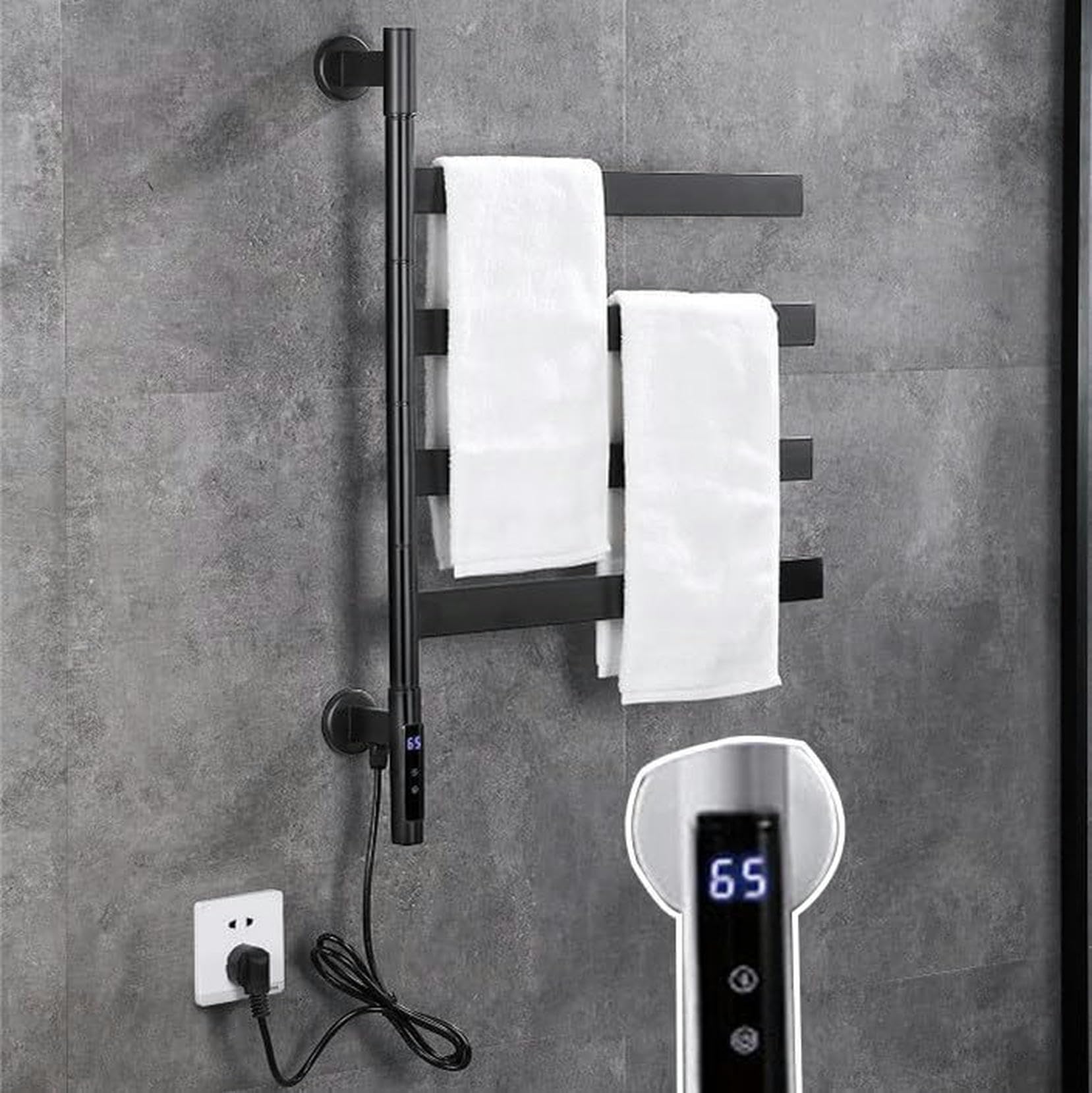 Calentador de pared giratorio ideal para baños pequeños sin necesidad de taladrar