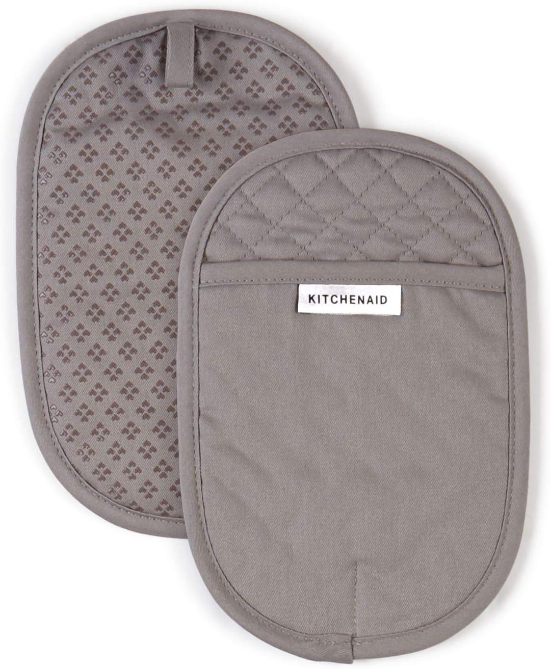 KitchenAid Asteroid Cotton Pot Holders with Silicone Grip, Set of 2, Grey 2 Count: Home & Kitchen
