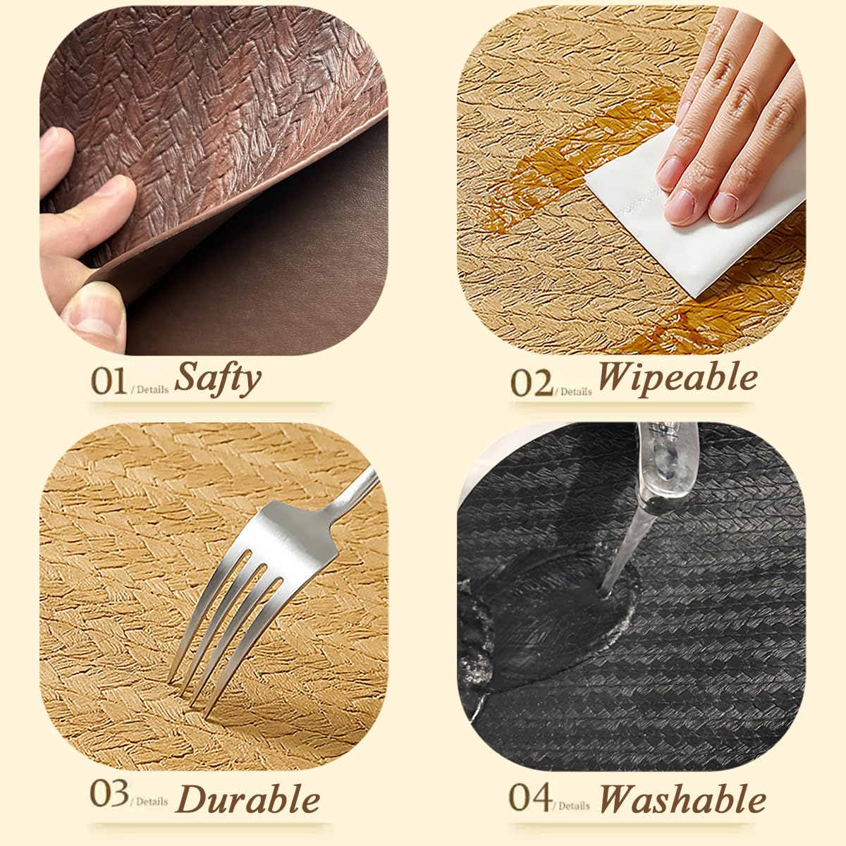 PIGCHCY Set di 6 tovagliette rotonde da 38,1 cm, impermeabili, in ecopelle di alta qualità, facili da pulire, per hotel, cene all'aperto, decorazioni per matrimoni (beige dorato)