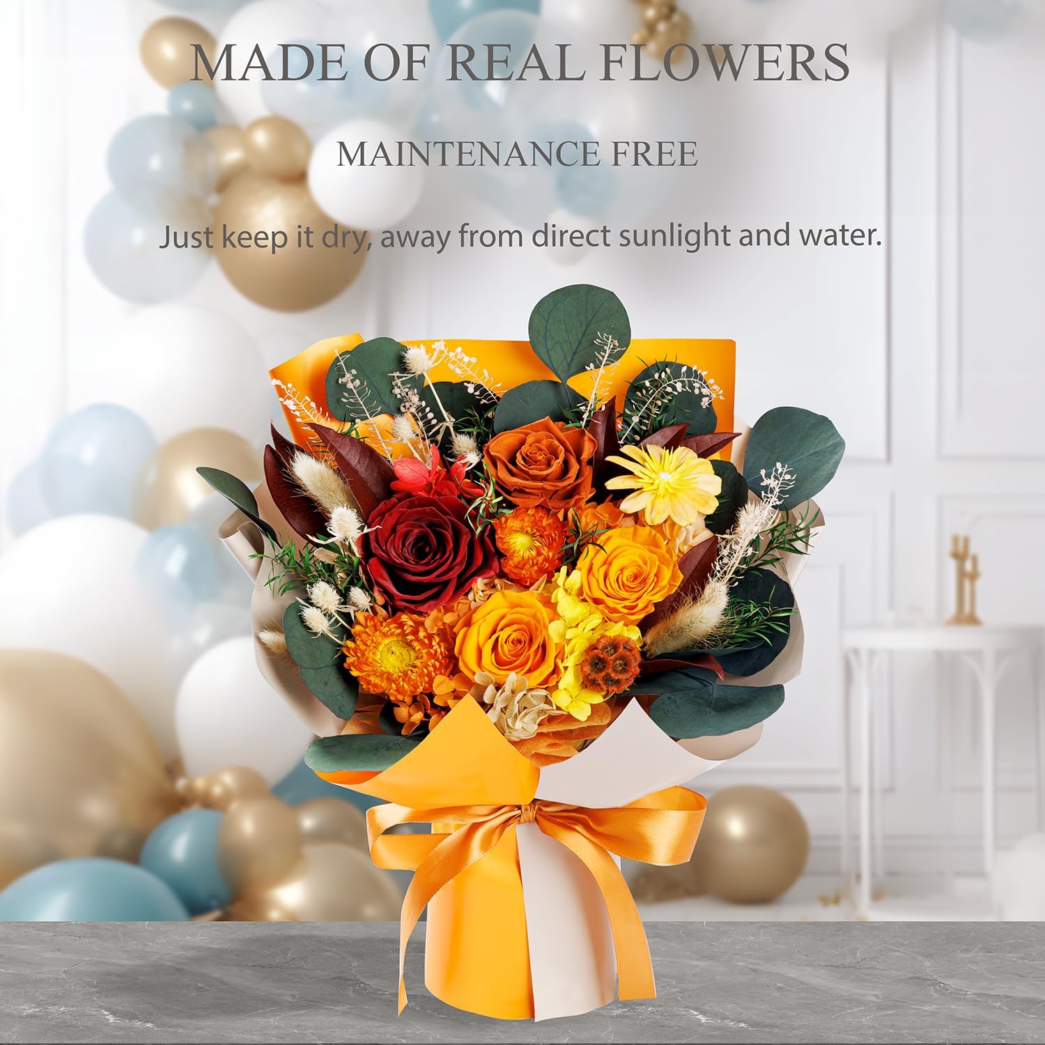 Perfectione Roses 4 Roses Mixed Bouquet for Mother's Day, Fall Flowers for Delivery, Preserved Flowers Birthday Gift for Women Mom Wife Grandma Her, Fall - Image 5