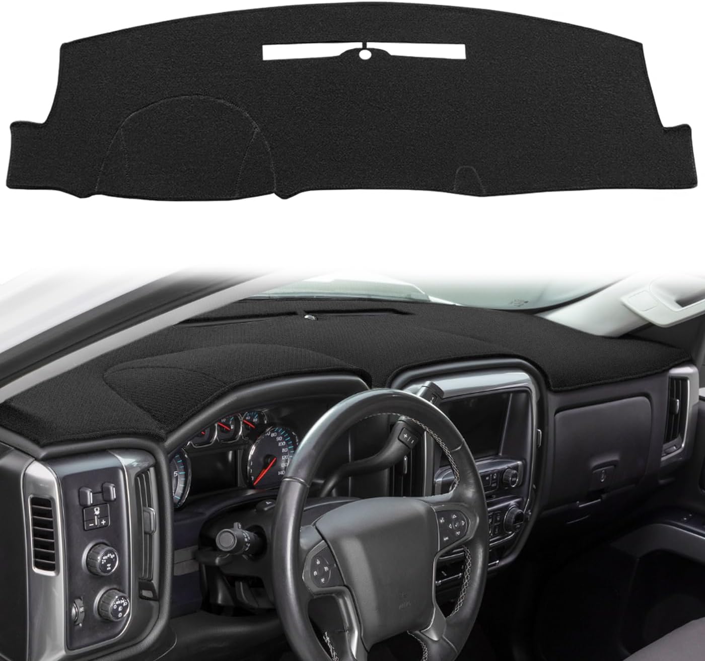 Dash Cover Custom Fit for 2014-2018 Chevy Chevrolet Silverado/GMC Sierra 1500,2015-2019 Chevy Silverado/GMC Sierra 2500HD 3500HD,Dashboard Pad Carpet no Forward Collision Alert (14-18,Black) Y32