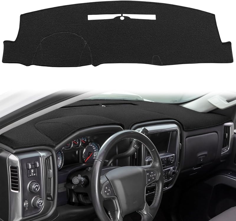Dash Cover for GMC Sierra/Chevy Chevrolet Silverado 1500 2014-18 (BLK) Y32 | Yiz Dashboard Mat Pad Carpet Fit GMC/ Chevy 2500HD 3500HD 2015-2019 Models, w/o Forward Collision Warning