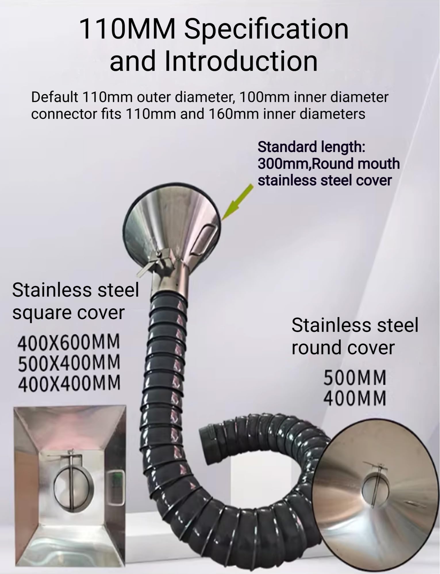 Manguera articulada para extractor de aire, brazo colector de conducto flexible con capucha, de 3 a 10 pies de largo para eliminación de humo de laboratorio